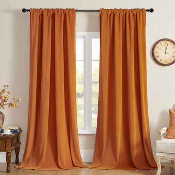 Ouoio Velvet Soft Burnt Orange Blackout Luxury Thermal Insulated Curtains - 2 Panels