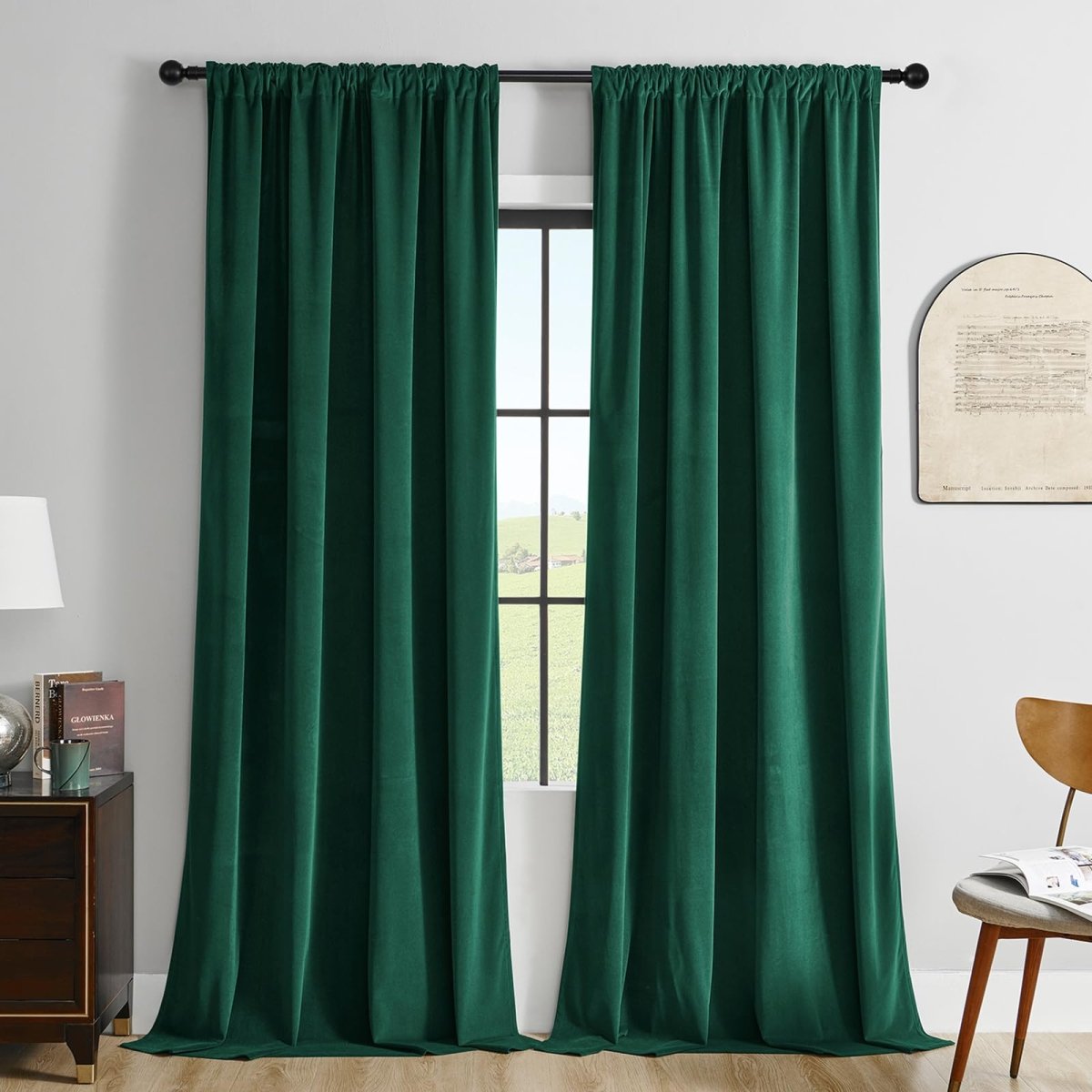 Ouoio Velvet Soft Green Blackout Luxury Thermal Insulated Curtains - 2 Panels