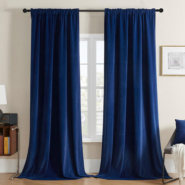 OUOIO Velvet Soft Royal Blue Blackout Luxury Thermal Insulated Curtains - 2 Panels