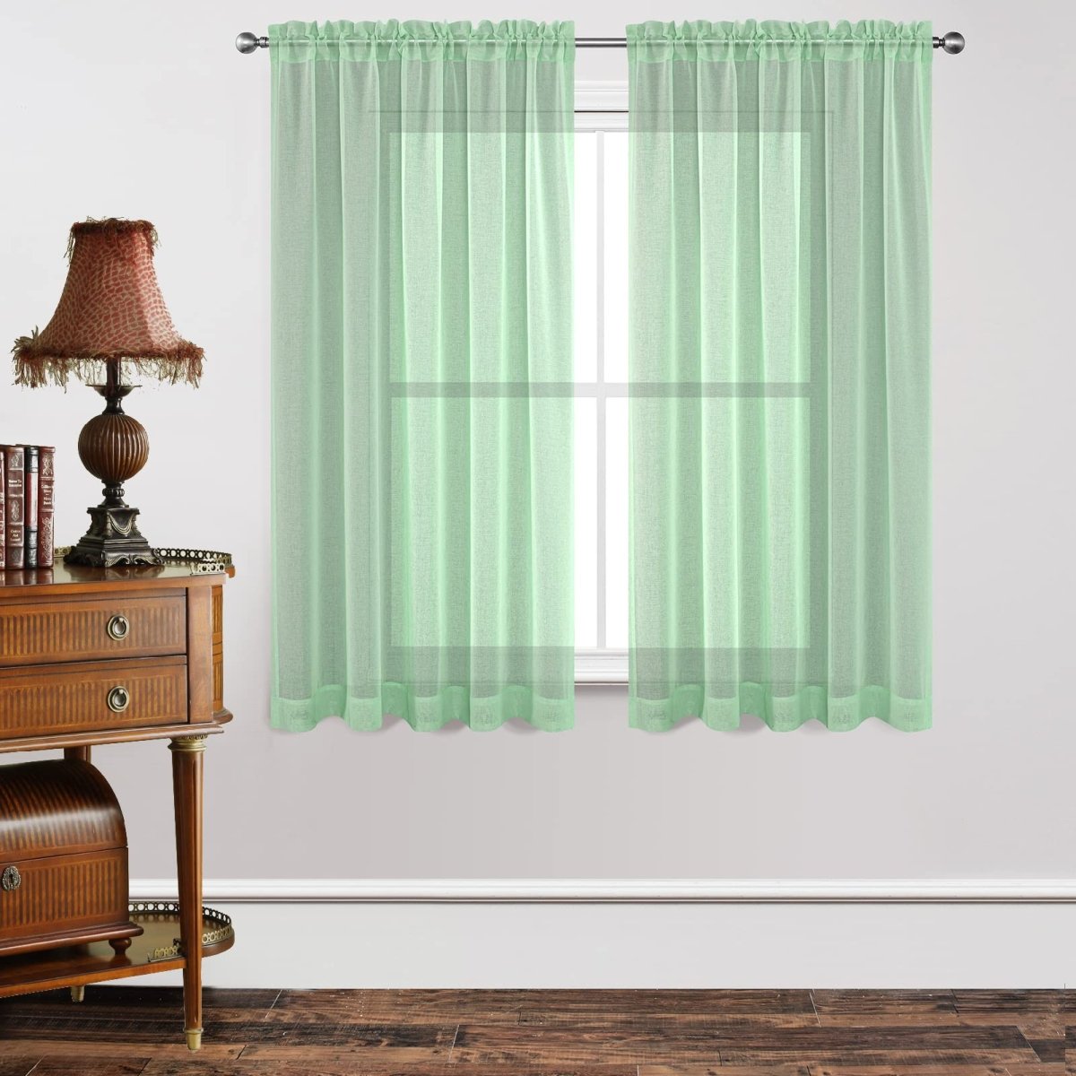 OUOIO Mint Green Sheer Curtains Rod Pocket Handing - 2 Panels