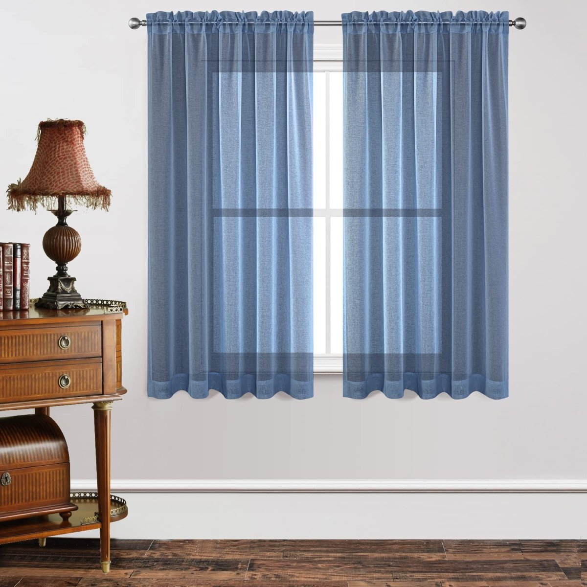 OUOIO Navy Blue Sheer Curtains - 2 Panels, Rod Pocket