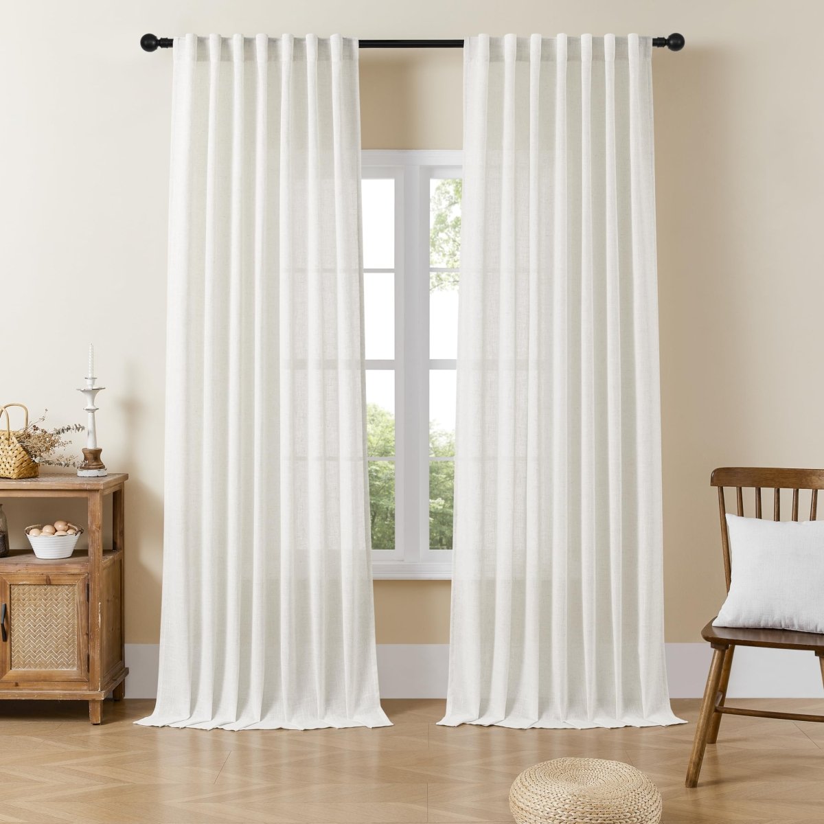 OUOIO Off White Linen Curtains for Living Room Patio Curtains