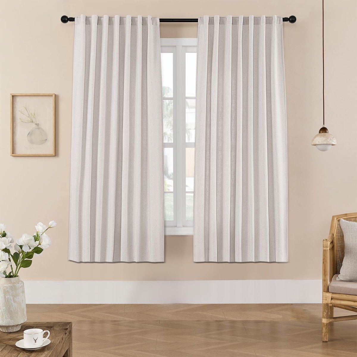 OUOIO Blanc De Blanc Linen Curtains for Living Room Off-White Curtains