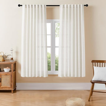 Ouoio Semi-Sheer Linen Curtains White Pinch Pleated Curtains & Drapes