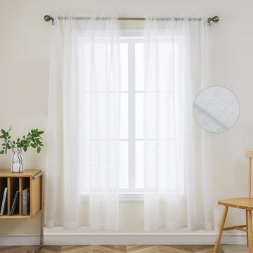 Ouoio Solid Color-white Sheer Curtains Rod Pocket Handing - 2 Panels