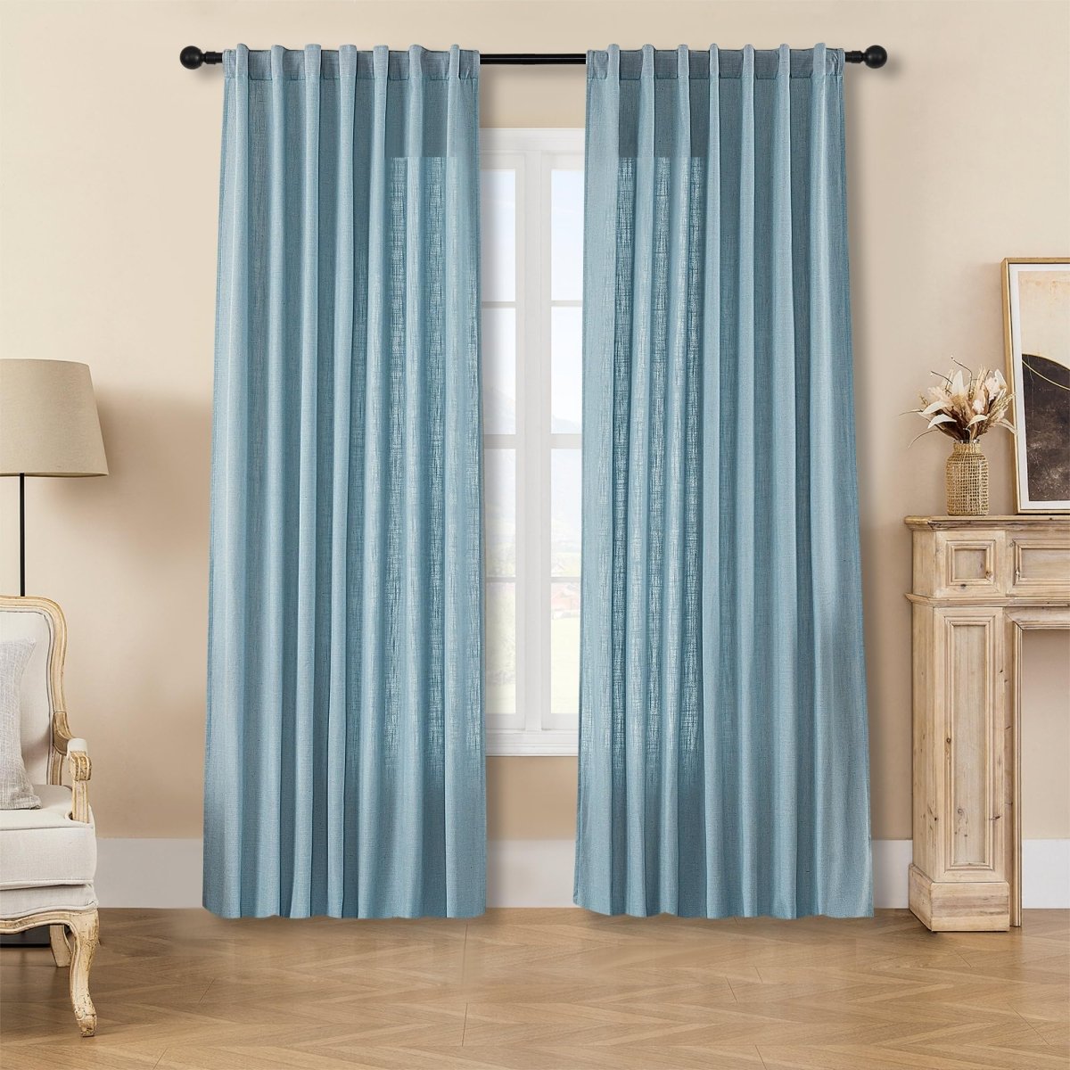 Ouoio Stone Blue Linen Curtains for Living Room Farmhouse Bedroom Curtains