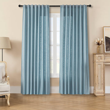 Ouoio Stone Blue Linen Curtains for Living Room Farmhouse Bedroom Curtains