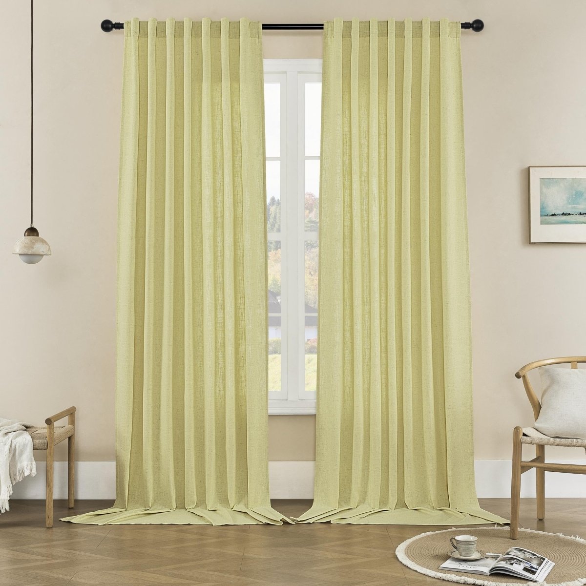 Ouoio Straw Yellow Linen Curtains for Living Room Cafe Bedroom Curtains