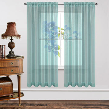 Ouoio Teal Blue Sheer Curtains Rod Pocket Handing - 2 Panels