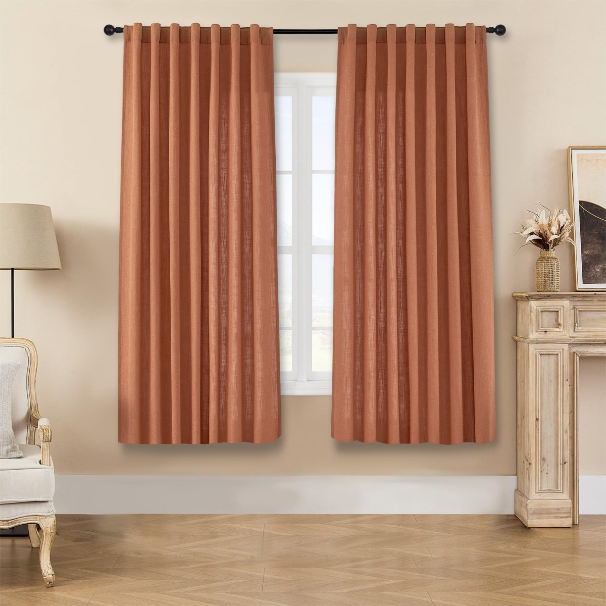 Ouoio Terracotta Linen Curtains for Living Room Cafe Bedroom Curtains