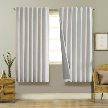 OUOIO 100% Blackout Curtains White Linen Curtains for Living room French Doors Curtains