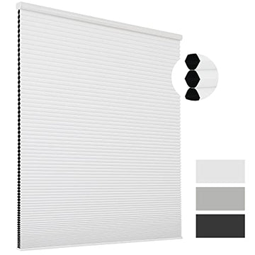 OUOIO White Cellular Shades Cordless Blackout Cellular Blinds For Windows Waterproof Honeycomb Window Shades